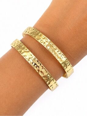 NEW - Stet of 2 Gold Hammered Textured Open Cuff Stackable Bracelets